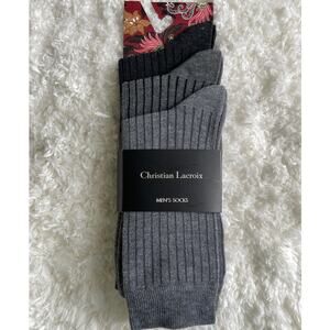 Christian Lacroix Gray Ribbed Crew Socks 3 Pairs NEW Mens Work